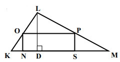 Given: △KLM, KM=48, LD=16 LD⊥KM, NOPS - rectangle NO:OP=5:9 Find: NO, OP-example-1