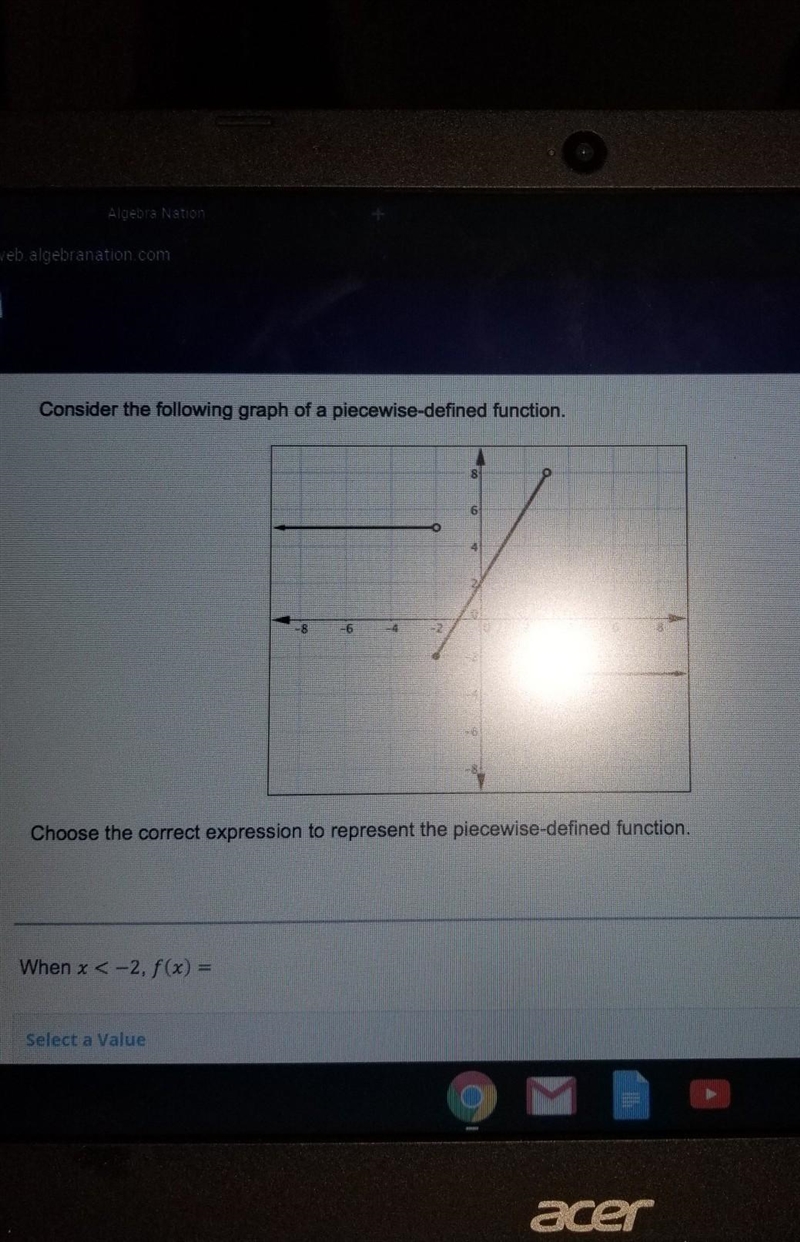 Consider the following graph of a piecewise-defined function. Choose the correct expression-example-1