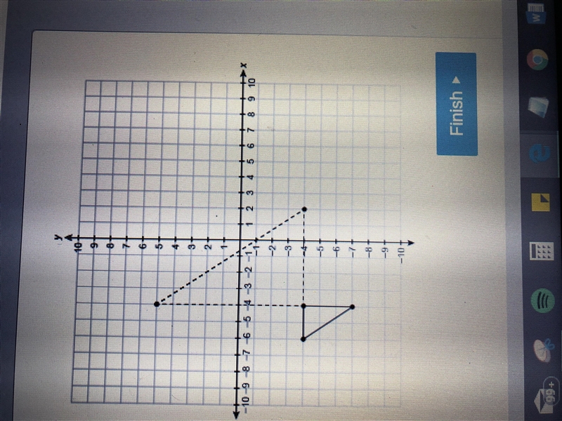 The dashed triangle is the image of the solid triangle. The center of dilation is-example-1