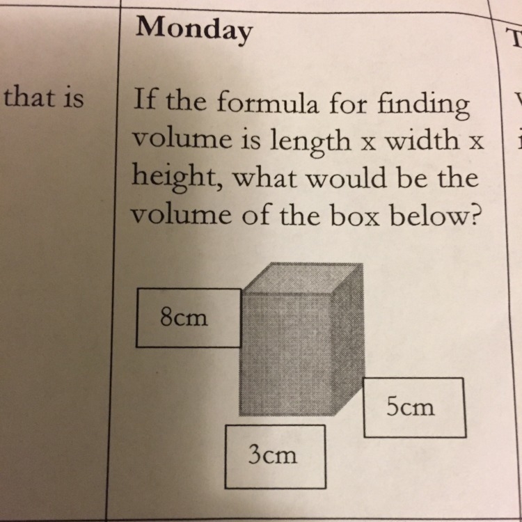 If. the formula for finding volume is length x width x height what would be the volume-example-1