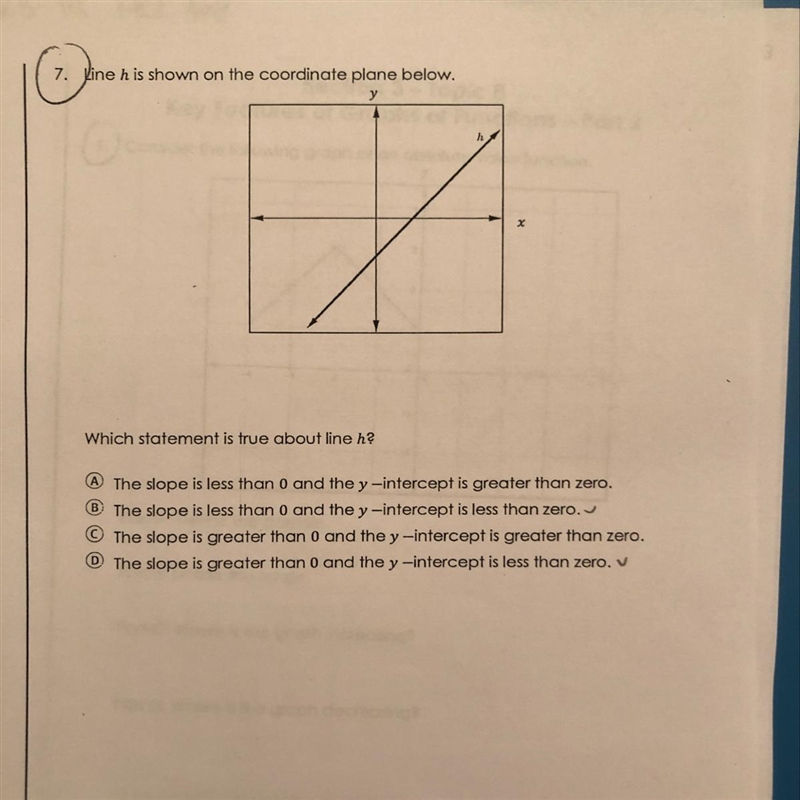 Line H is shown on the coordinate plane Which statement is true about line h?-example-1