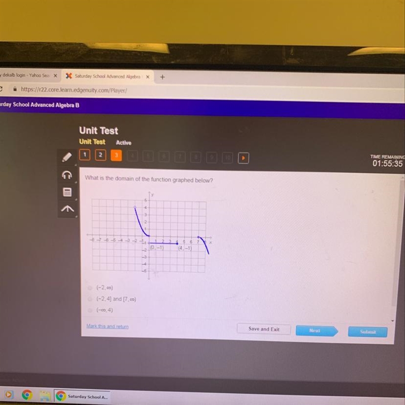 What is the domain of the function graphed below-example-1