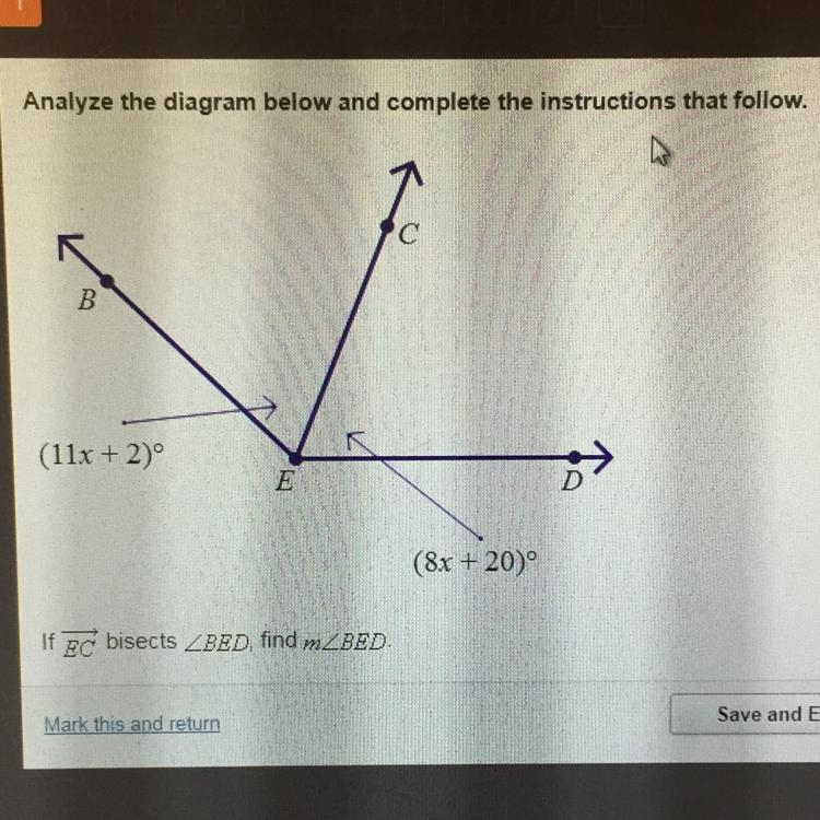 If ec bisects are congruent to bed find m bed ..??-example-1