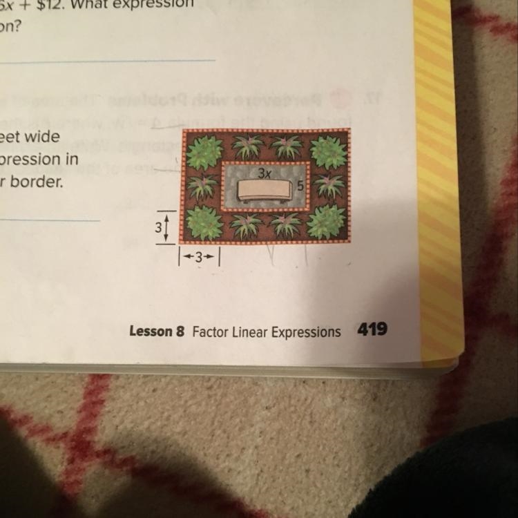 The diagram represents a flower border that is 3 feet wide surrounding a rectangular-example-1