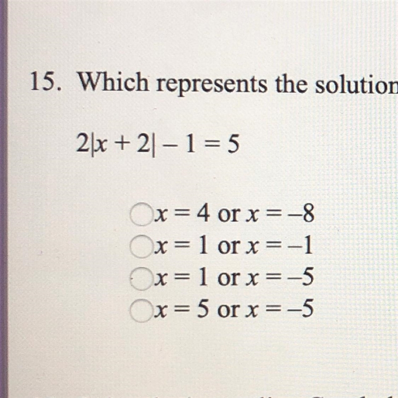 Which represents the solution to the above absolute value equation? 2|x+2|-1=5-example-1