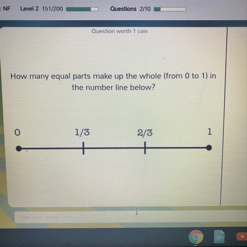 How many equal parts make up the whole ( from 0 to 1 ) the number line below.-example-1