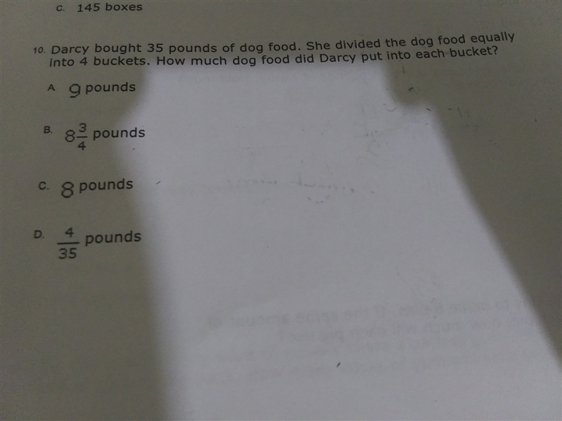 Darcy bought 35 pounds of dog food she divided the dog food equally into four buckets-example-1