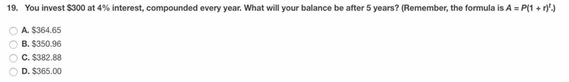 You invest 300$ at 4% intrest compounded every year what will your balance be after-example-1