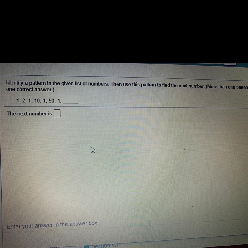 1, 2, 1, 10, 1, 50, 1, ___ identify the next number-example-1