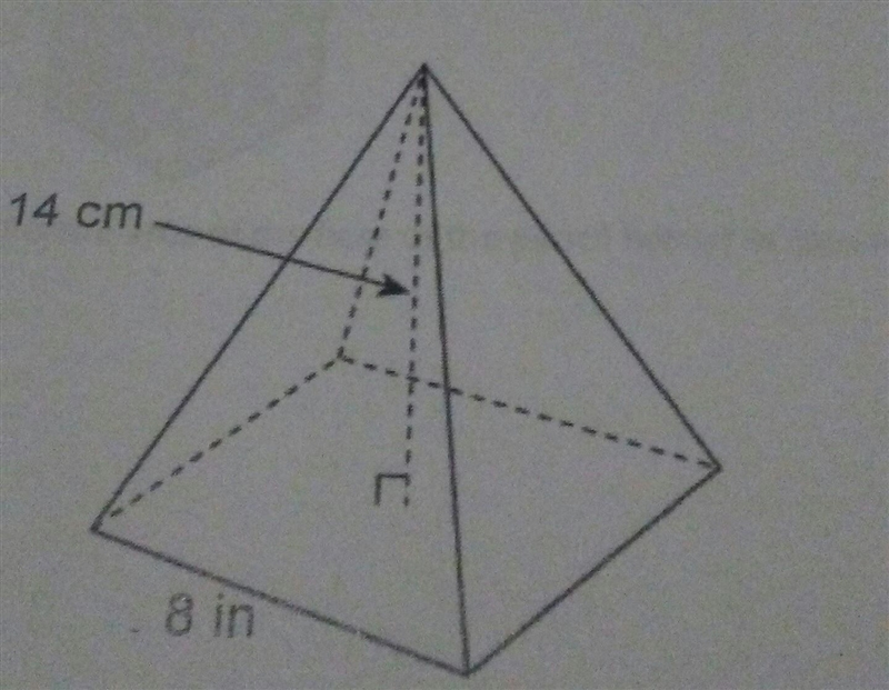 Sam drew a model of a square pyramid. The dimensions of the model are shown in the-example-1