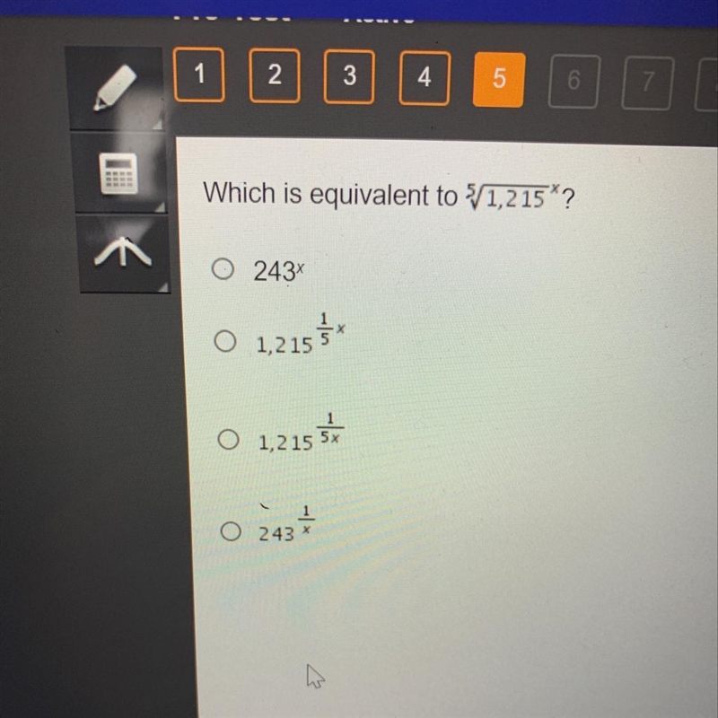 Which is equivalent to 5√1,215^x-example-1