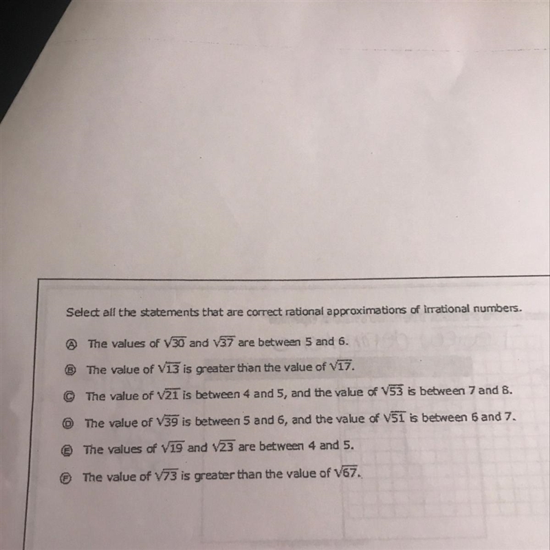 Select all the statements that are correct rational approximation of irrational numbers-example-1