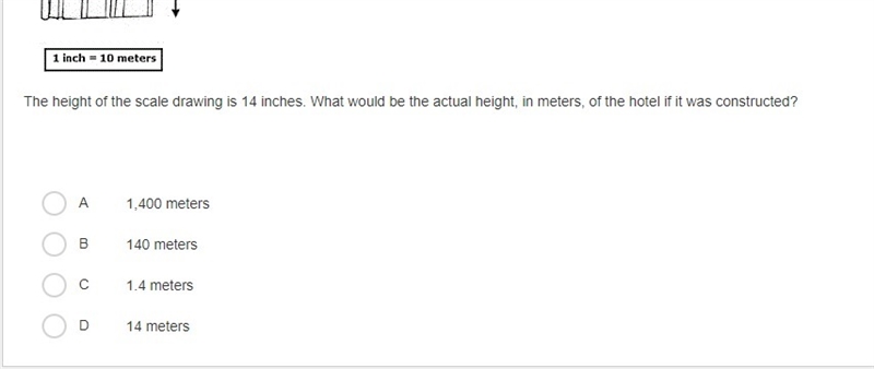 The height of the scale drawing is 14 inches. What would be the actual height, in-example-1