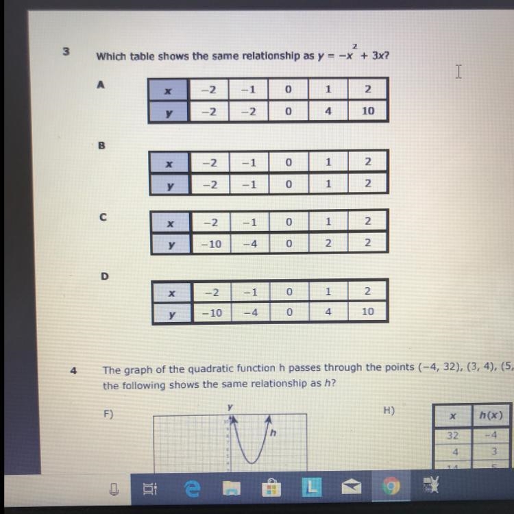 Which table shows the same relationship as y = -x + 3x?-example-1