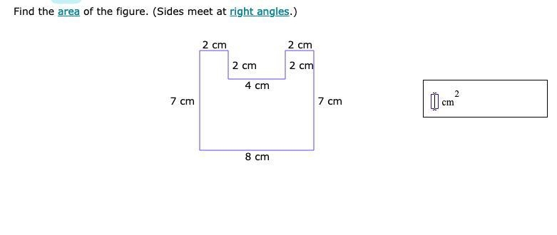 Find the area of the figure. (Sides meet at right angles.)-example-1