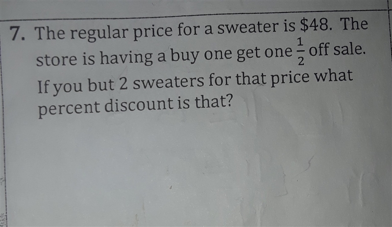 For 2 sweaters for that price what percent discount is that?-example-1