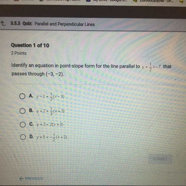 Identify an equation in point-slope form for the line parallel to y = x-7 that passes-example-1