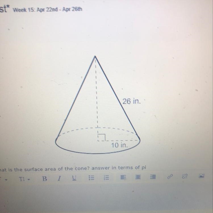 What is the surface area of the cone? answer in terms of pi-example-1