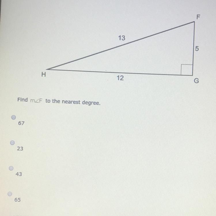 What is angle F to the nearest degree?-example-1