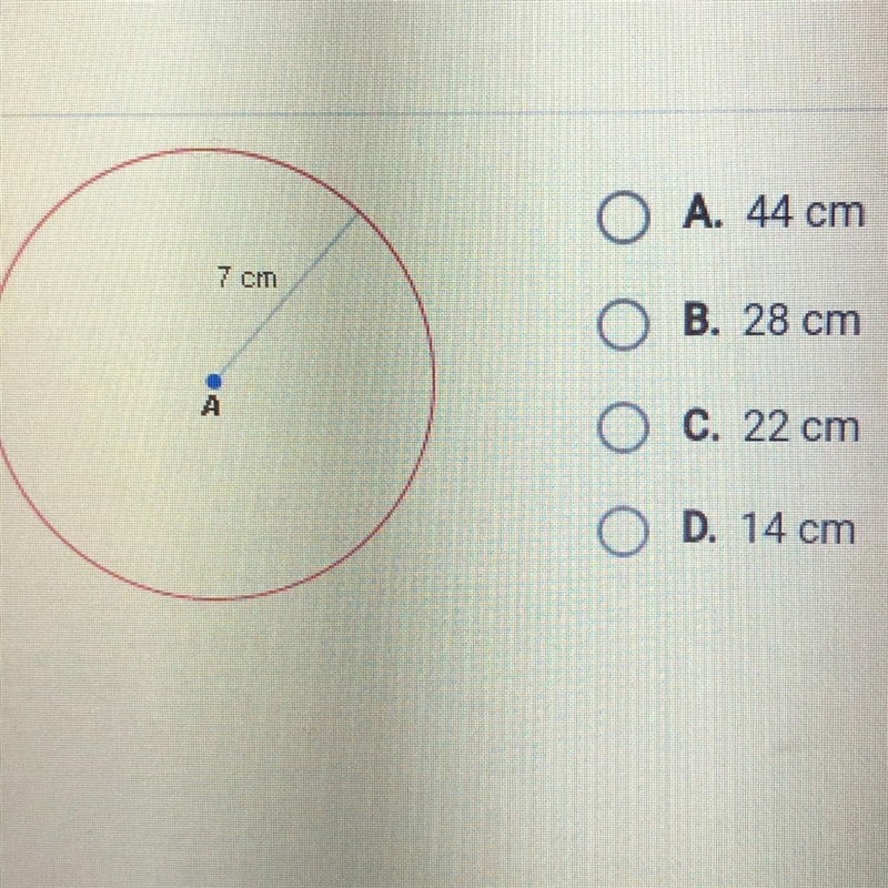 What is the approximate circumference of the circle shown below-example-1