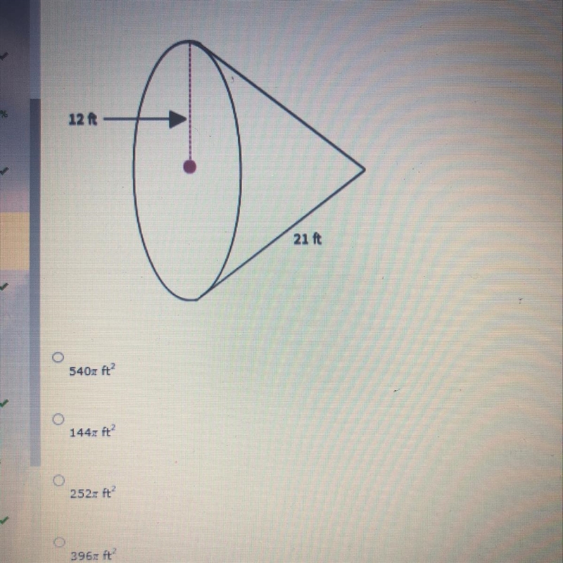 Find the surface area of the cone in terms of pi.-example-1