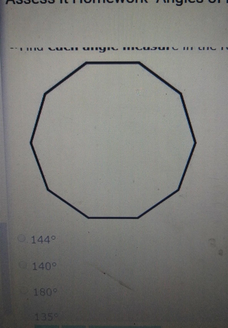 Find each angle measure in the regular polygon​-example-1