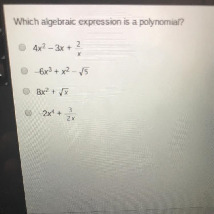 Which algebraic expression is a polynomial?-example-1