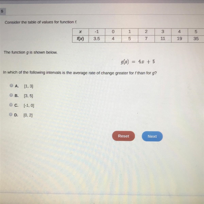 In which of the following intervals is the average rate of change greater for f than-example-1