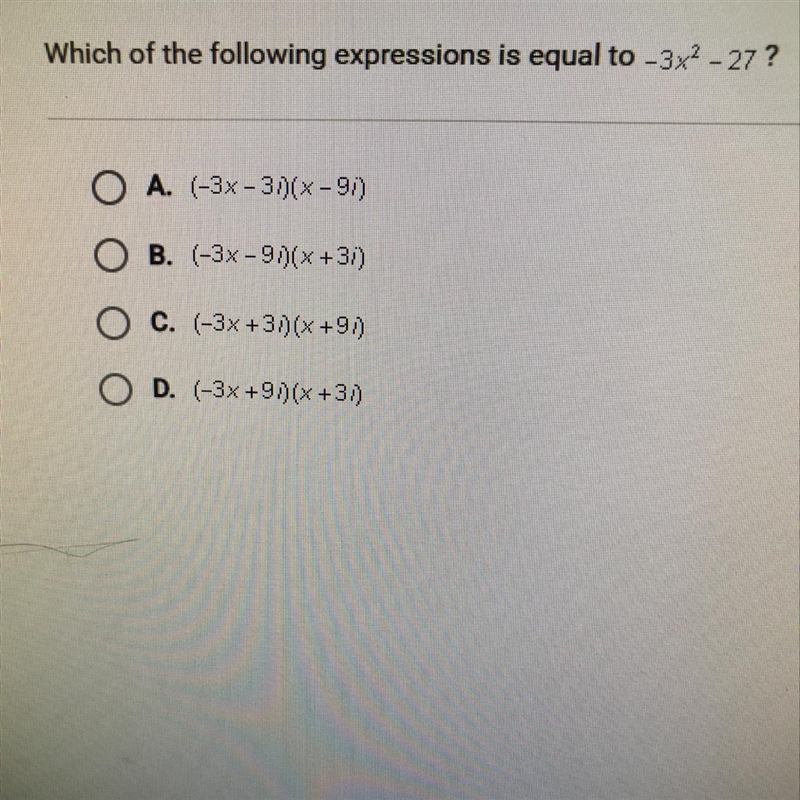 Which of the following expressions is equal to -3x^2 - 27 ?-example-1