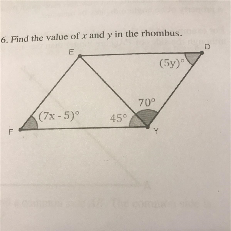 Find the value of x and y in the rhombus.-example-1