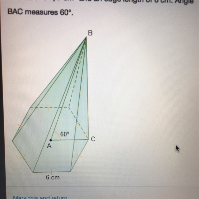 A solid oblique pyramid has a regular hexagon base with an area of 54_/3 cm^2 and-example-1