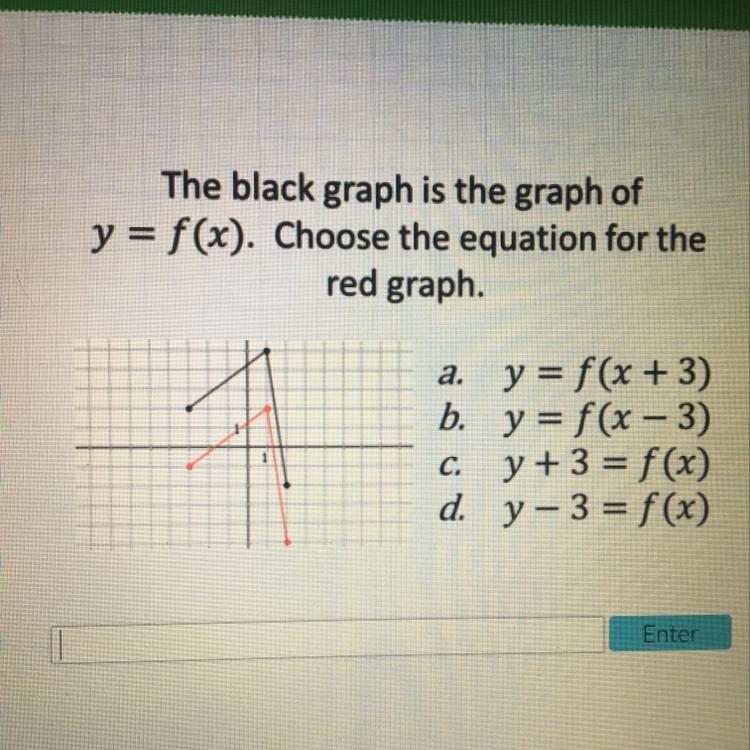 The black graph is the graph of y=f(x). Choose the equation for the red graph. Please-example-1