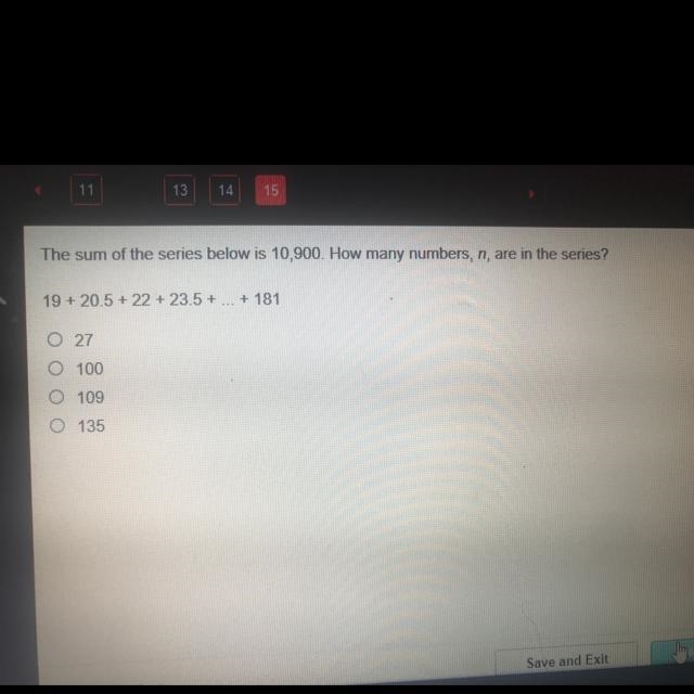 The sum of the series below is 10900 how many numbers n are in the series 19+20.5+22+23.5+...+181-example-1