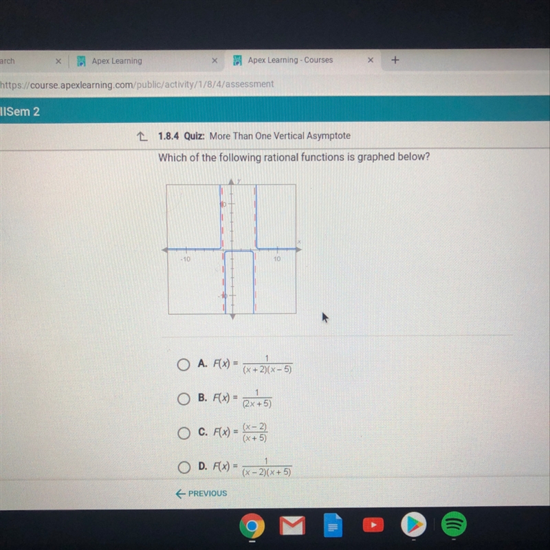 Which of the following rational functions is graphed below?-example-1