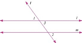 If ∠1 and ∠2 are equal, why are lines l and m are parallel. a. Alternate Interior-example-1