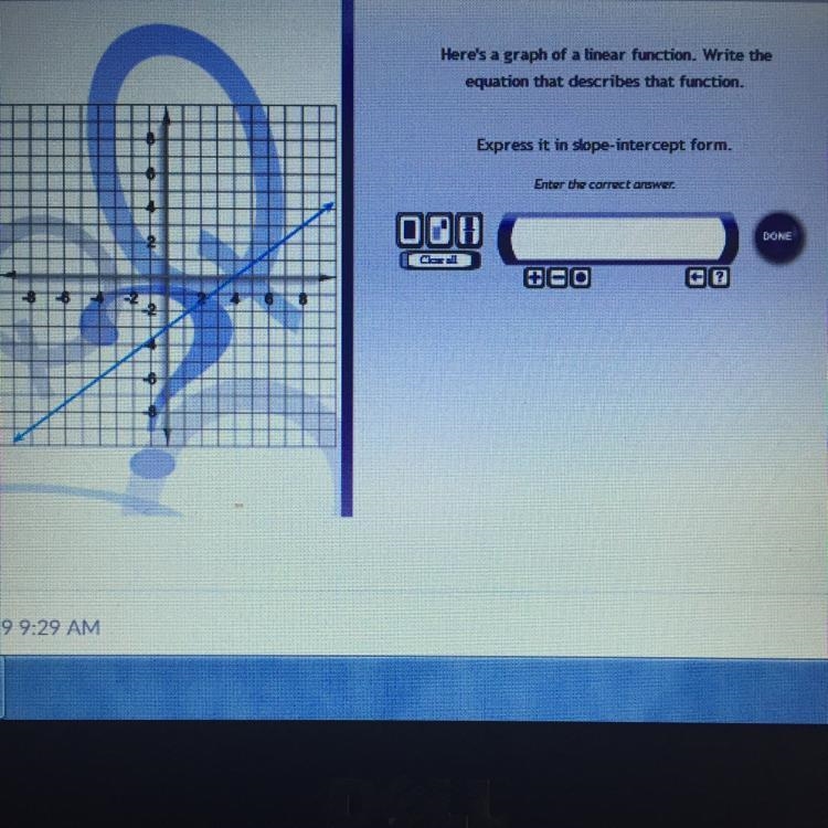 Here’s a graph of a linear function. Write the equation that describes that function-example-1