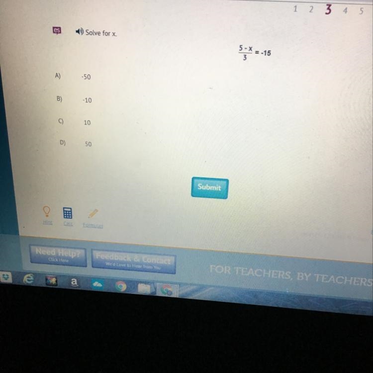 Solve for x, 5-x/3=-15-example-1