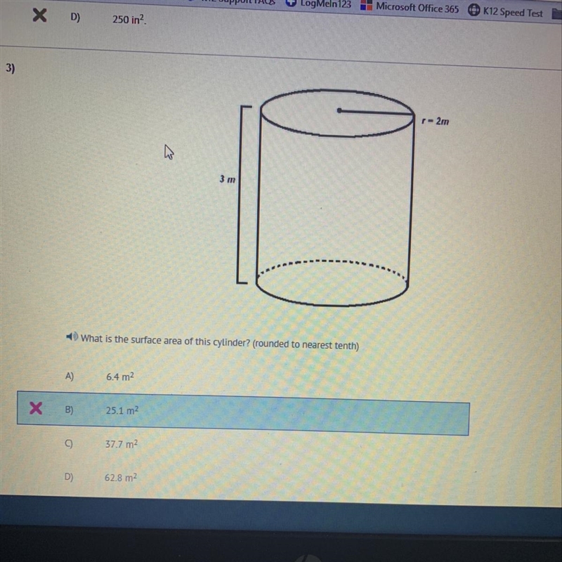 What is the surface area of this cylinder (round to the nearest tenth) 6.4 m2 25.1 m-example-1