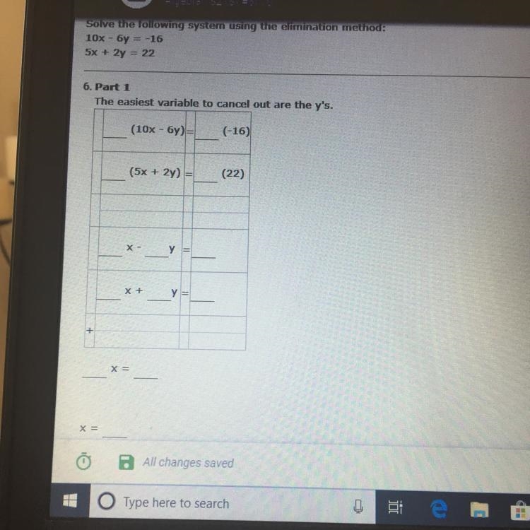 PLEASE HELP FAST!!!! Fill in the blanks Solve using the elimination method-example-1