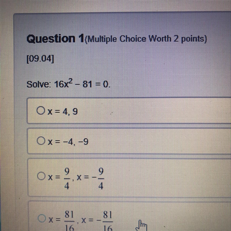 Solve this equation 16x^2-81=0-example-1