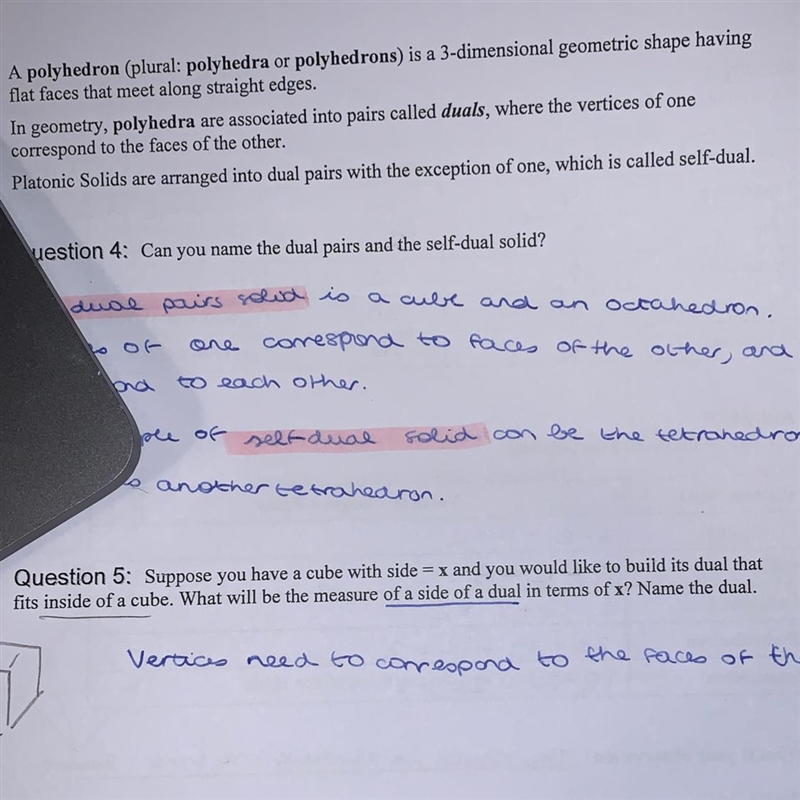 Hello, i need help with question 5 : «  suppose you have a cube with side =x and you-example-1