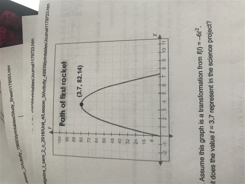 Assume this graph is a transformation from f(t)=-6t^2 what does the term -3.7 do to-example-1