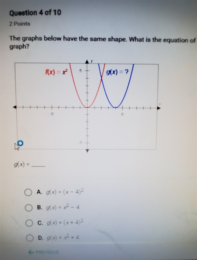 The graphs below have the same shape.what is the equation of the blue graph?​-example-1