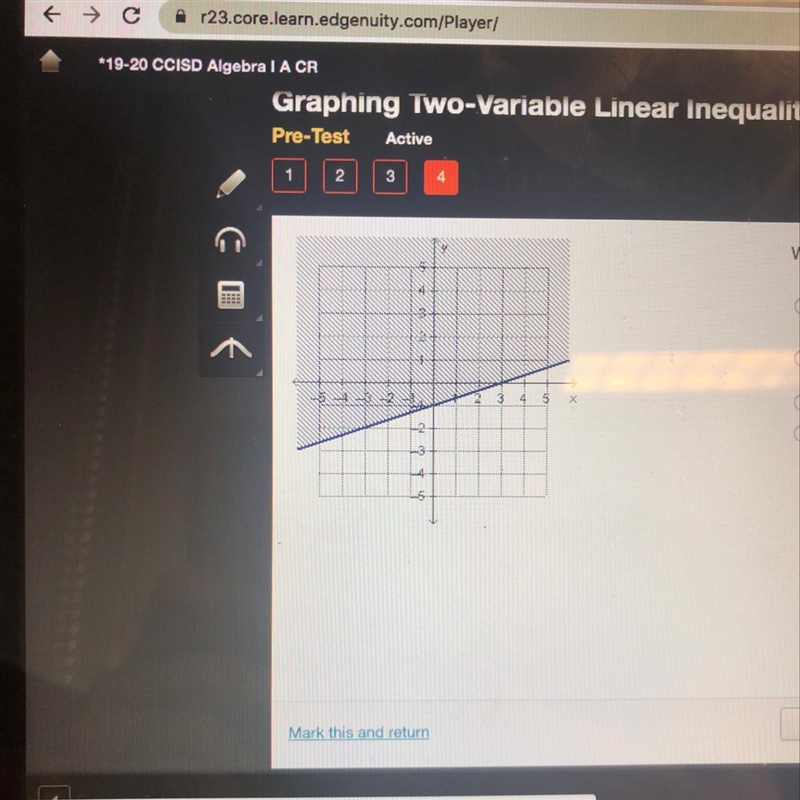 Which linear inequality is represented by the graph?-example-1