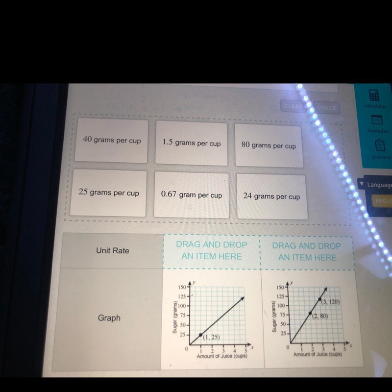 The graphs show the amount of sugar in two kinds of juice. Drag to the table the unit-example-1