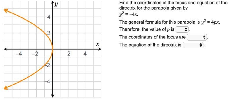 Find the coordinates of the focus and equation of the directrix for the parabola given-example-1