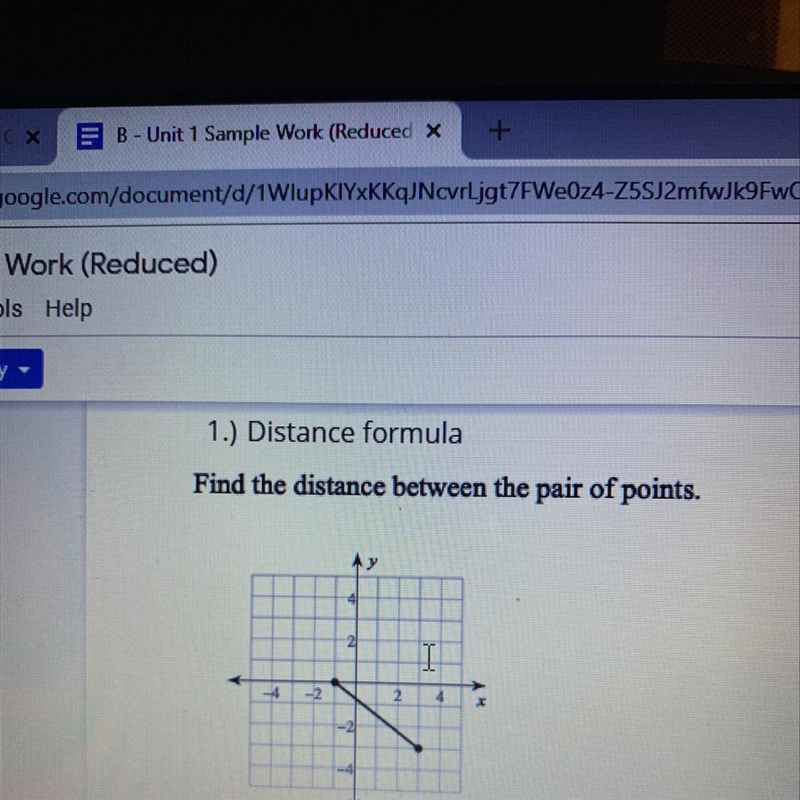 1.) Distance formula Find the distance between the pair of points.-example-1