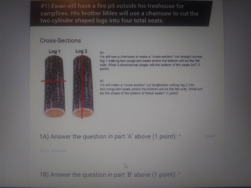 A) he will use a chainsaw to make a "cross-section" cut straight across-example-1