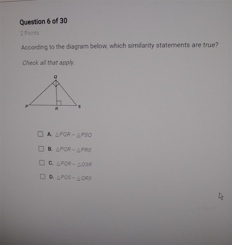 According to the diagram below, which similarity statements are true? Check all that-example-1