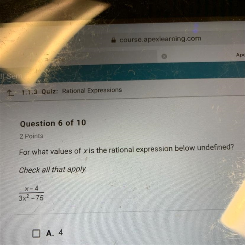 For what values of x is the rational expression below undefined?-example-1